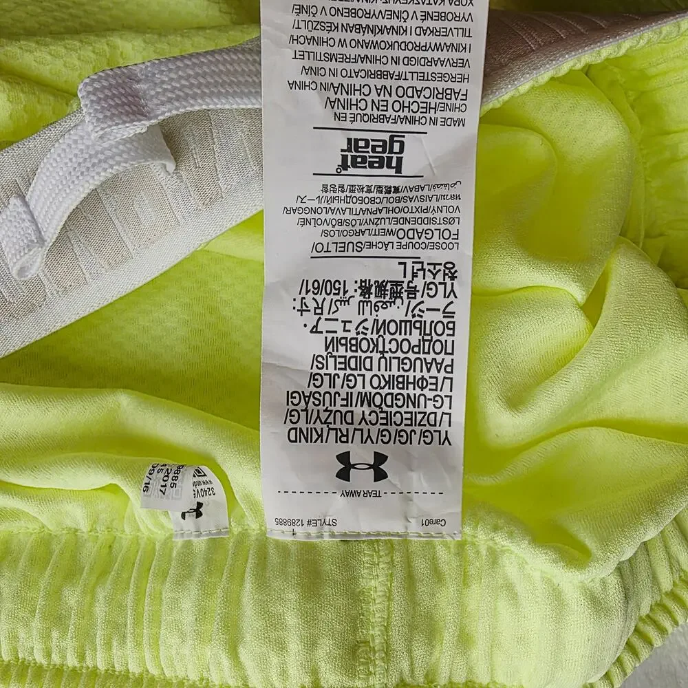 New Under Armour Girls Shorts YLG Yellow Loose Fit HeatGear Drawstring Athletic